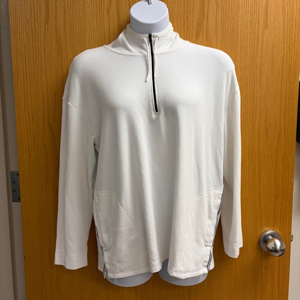 T by Talbots White 1/4 Zip Textured Hoodie Athleisure Travel Vacation Cozy XL